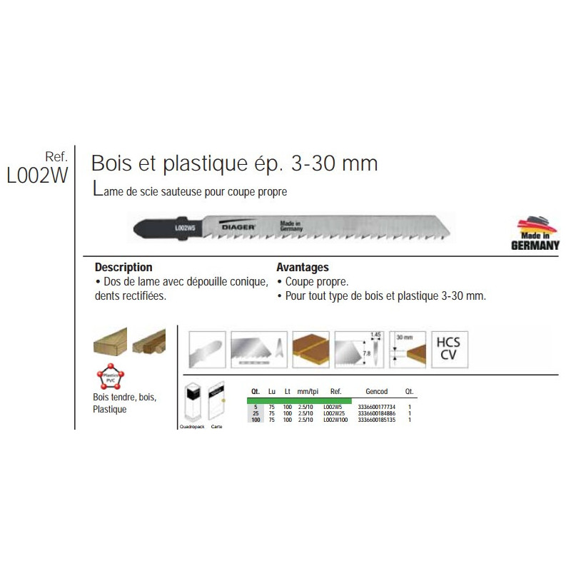 Etui 5 lame scie sauteuse bois LSS 100mm