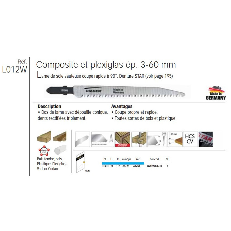 Etui 5 lame scie sauteuse composite LSS 117mm