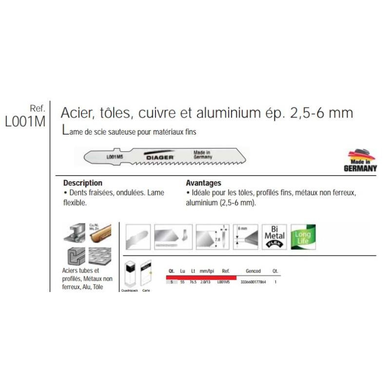 Etui 5 lame scie sauteuse bimetal flex LSS 76mm