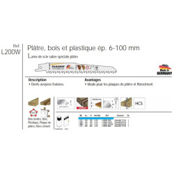 Etui 5 lames scie sabre bois placo fibro 200mm
