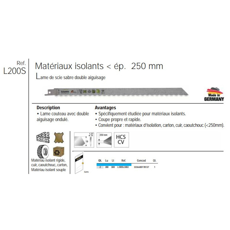 Etui 2 lames scie sabre materiaux isolation 300mm